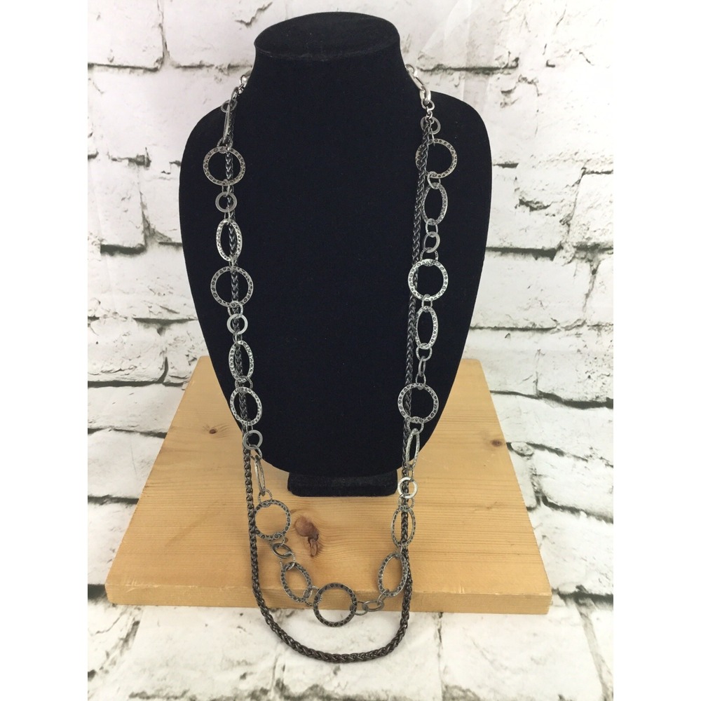 Rita D. Signed Necklace Silver Toned Oblong Chain Links Clunky‎ Large Long